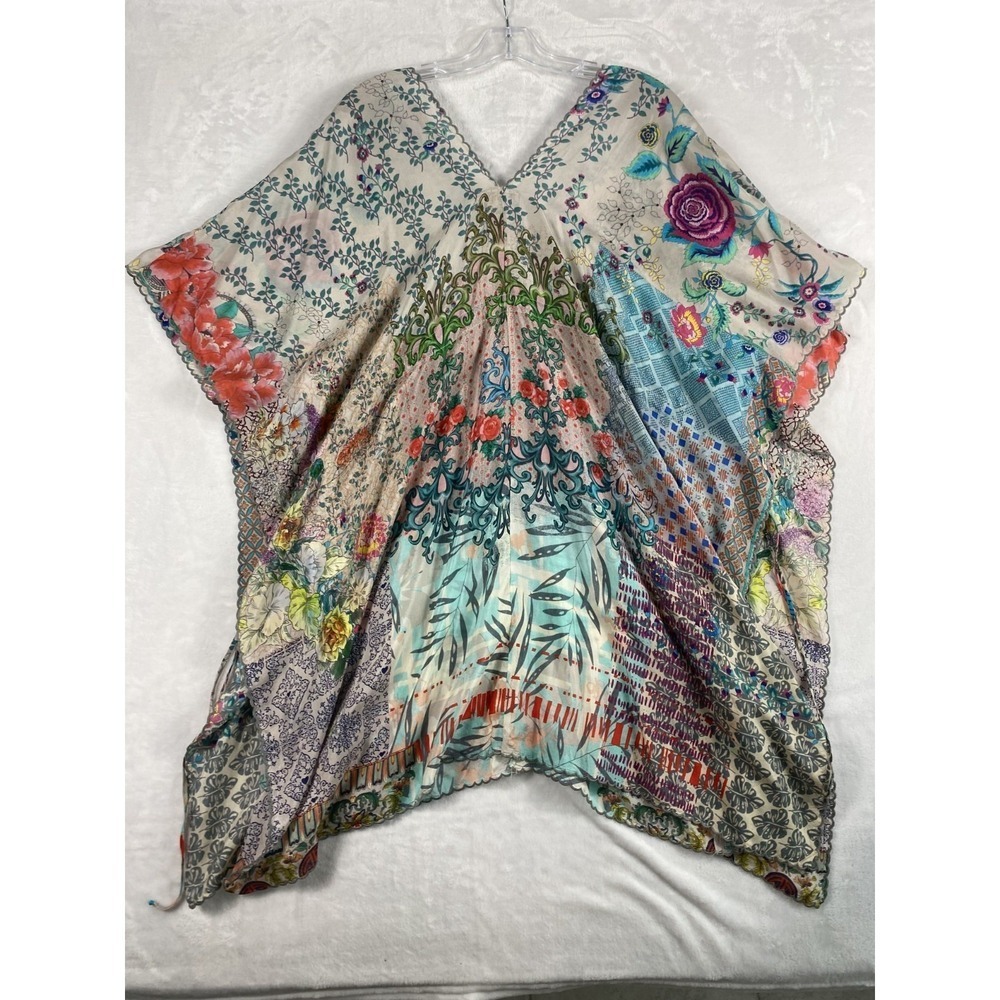 Johnny Was 100% Washable Silk Kimono Sz L Artsy Resort Cover Up Luxe Bohemian - Picture 9 of 14